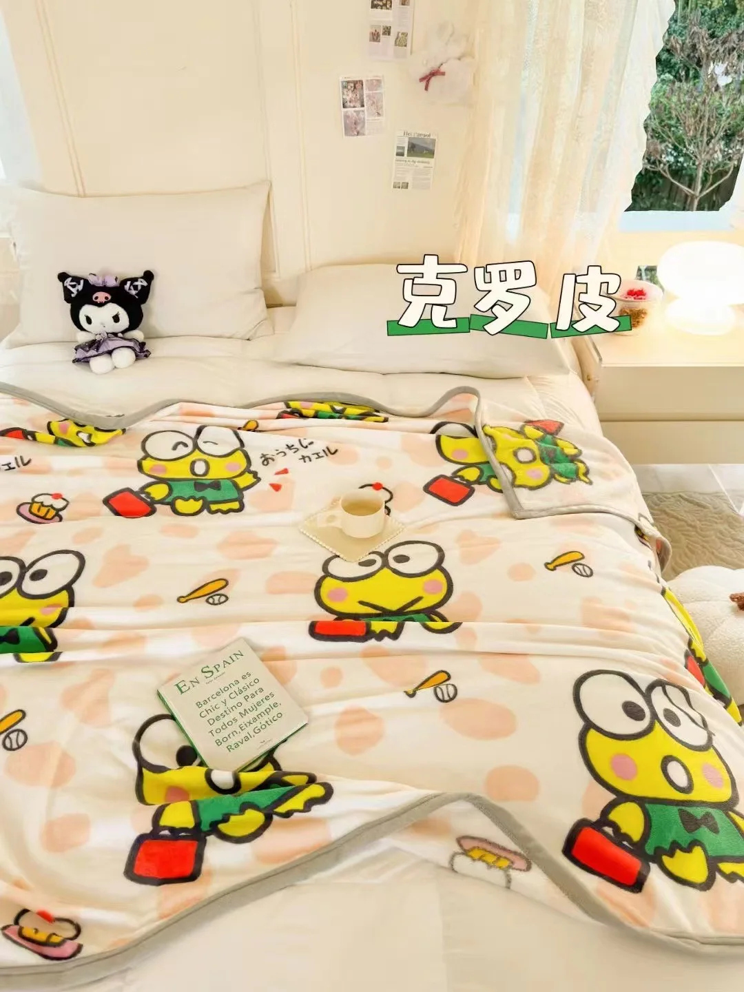 Couverture en peluche Sanurgente Hello Kitty, Kuromi Pochacco, couette mélodieuse, drap de lit épais, housse de voyage portable, cadeau pour enfant, décor de chambre