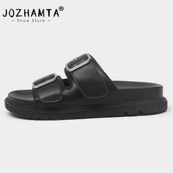 JOZHAMTA Size 35-40 Women Flats Slides Sandals Real Leather Ins Fashion Platform Wedges Summer Shoes Casual Daily Slippers