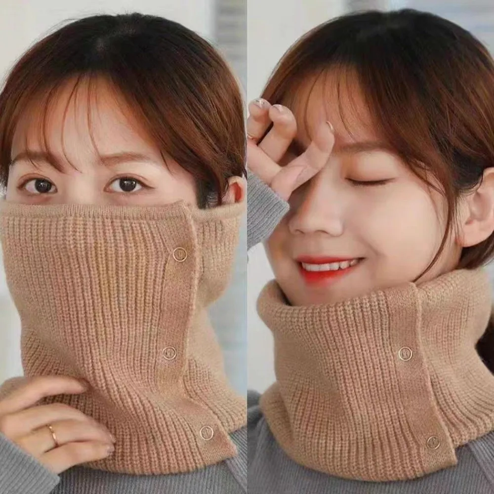 New Windproof Neck Warmer Warm Versatile Knitted Scarf Solid Color Coldproof Neckerchief Gift