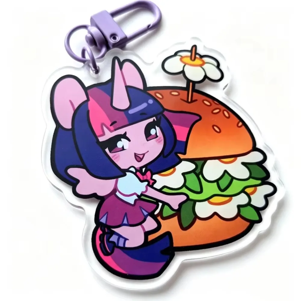 Acrylic Keychain - Applejack, Twilight Sparkle, Rainbow Dash, Fluttershy, Rarity Chibi Food Theme Bag Charm Gift for Fans view 4