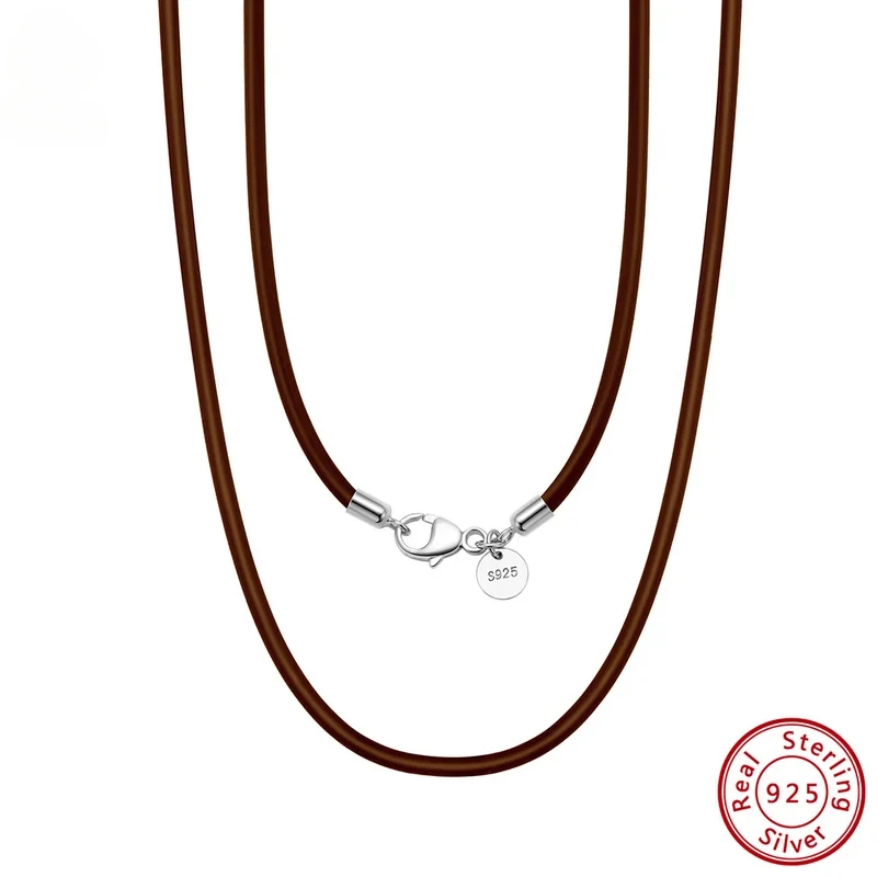 

TUES Genuine Italian 2mm Brown Leather Cord Chain Necklace for Women Men with 925 Sterling Silver Clasp Trendy Jewelry