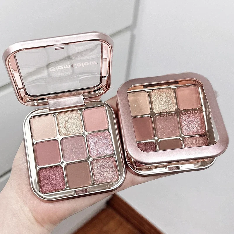 GlamColour Paleta de sombras de 9 cores, tudo em um, multiuso, fosco e brilhante, sombra de longa duração, tons terrosos, maquiagem