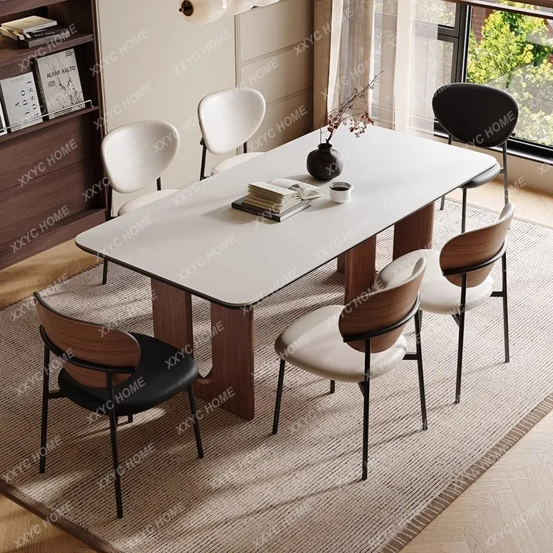 LX solid wood rock slab meal walnut rectangular table modern simple medieval home