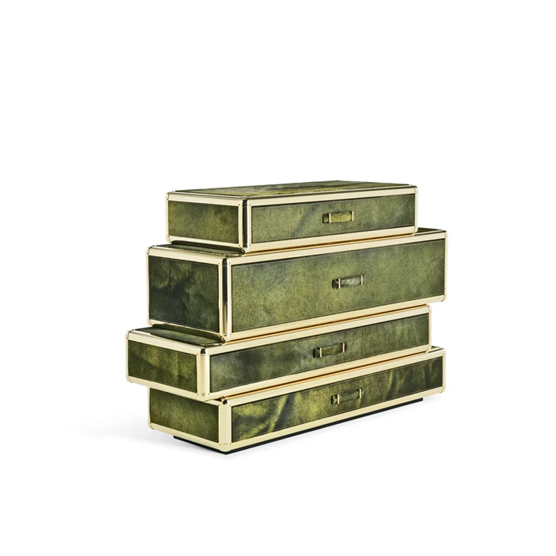 Elegant Green Horsehair Leather Cabinet High Quality Luxury Entryway Table Drawer Stainless Steel For Bedroom