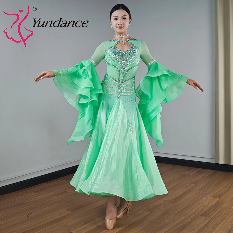 

B-25114 Custom International Standard Ballroom Dance Dress for Women Stage Performance Wear Green Lyrical Dance Costumes