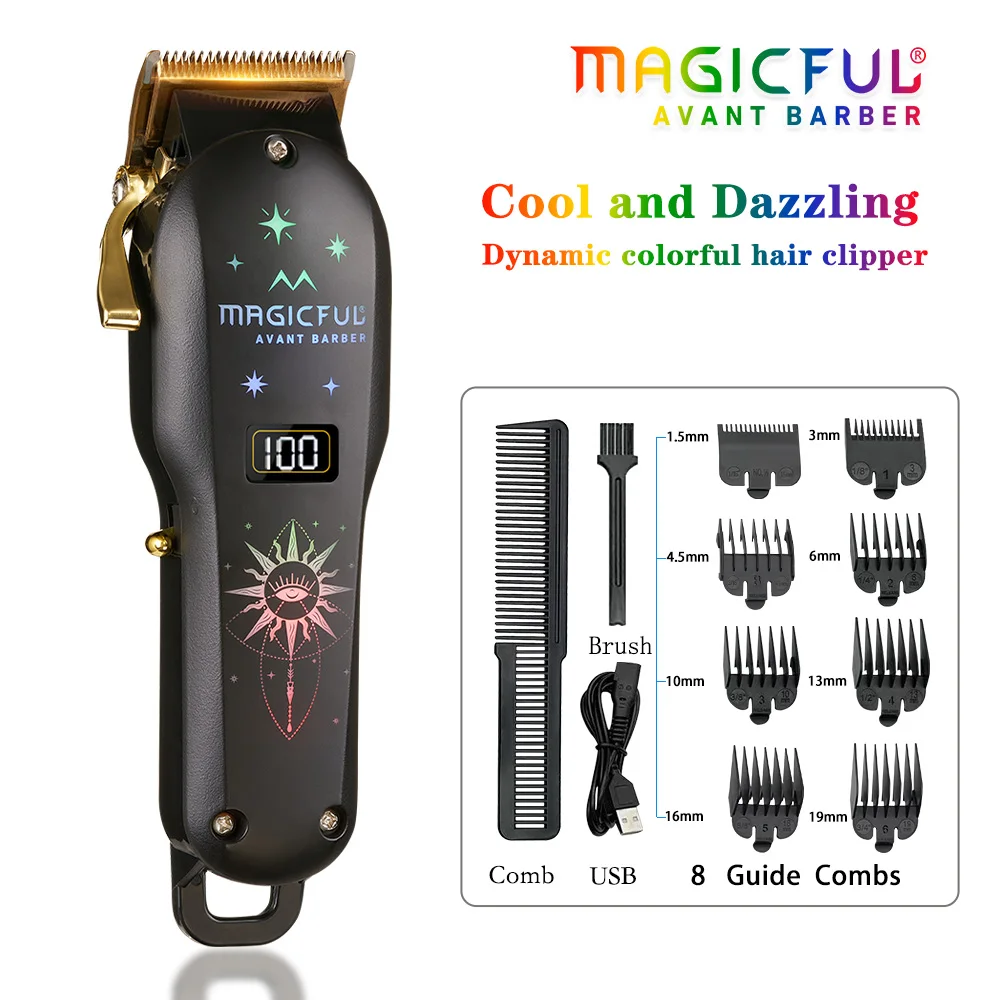 MAGICFUL Hair Cutting Machine New Rainbow Fashion Professional Barber Hair Clipper Rechargeable Electric Trimmer For Men Kids