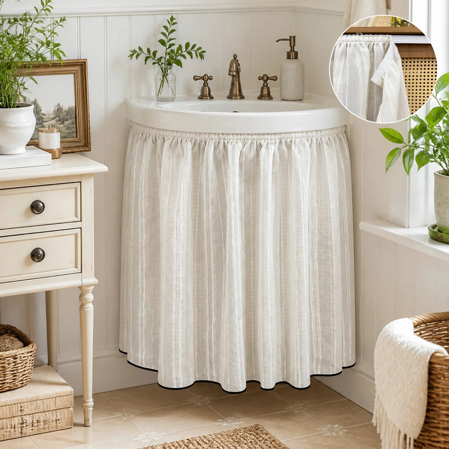 Home Decor Under 1000 - Farmhouse Sink Vanity Skirt Self Adhesive