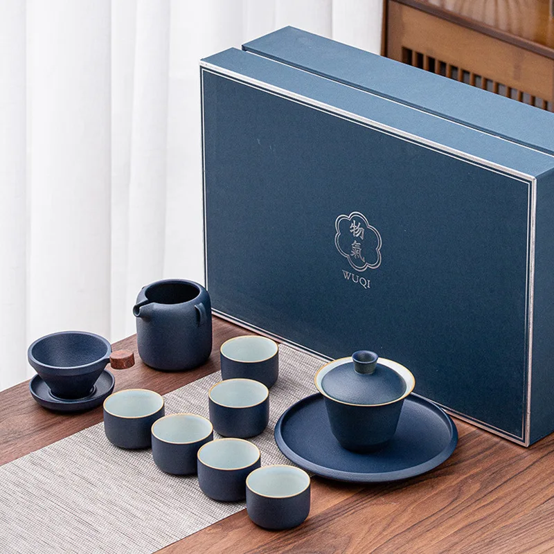 Luxury Ceramic Kung Fu Tea Set Full Set Tea Tray Teapot Teacups High-end Gift Box Office Corporate Giftlogo