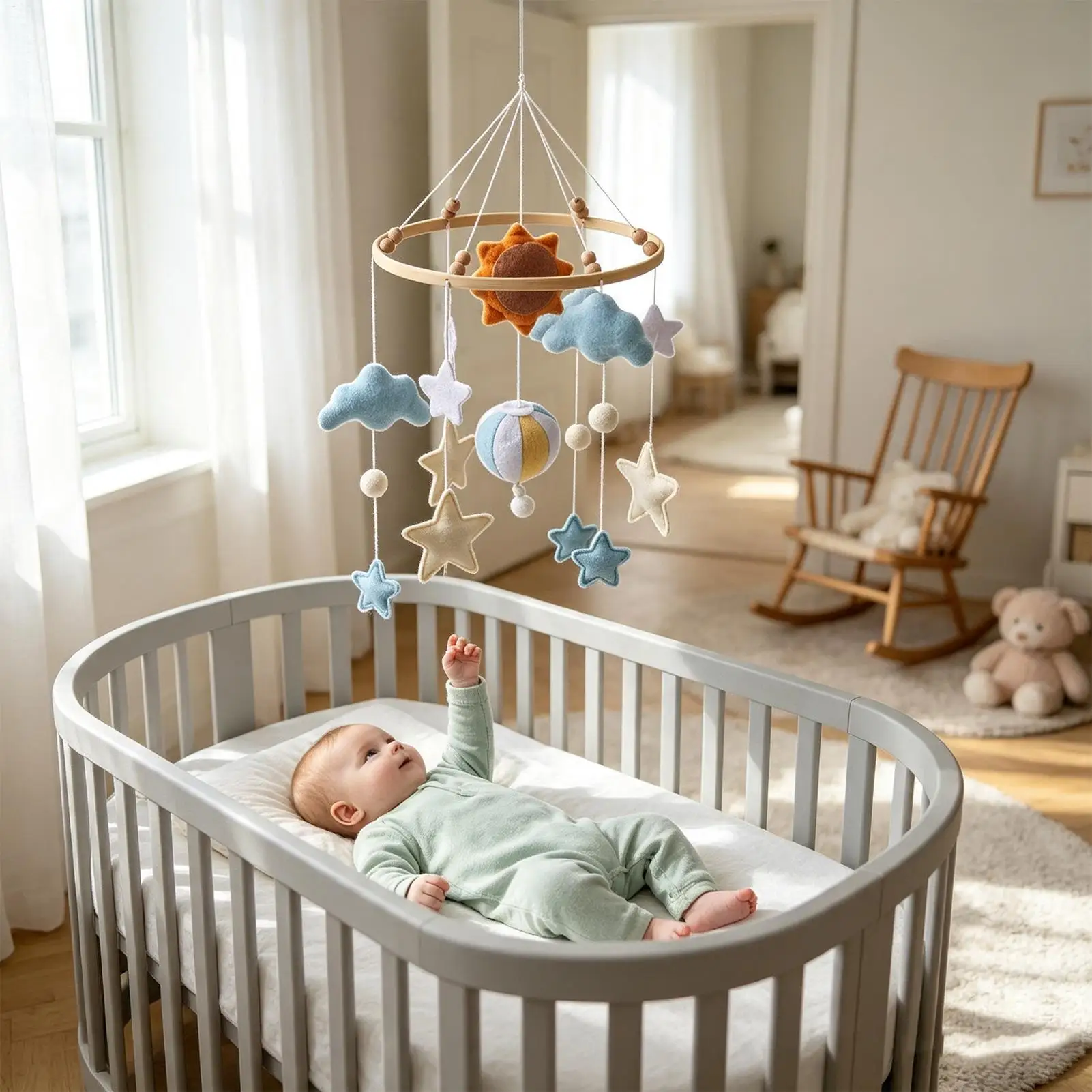 Mobile For Crib Wooden Handmade Natural Smooth Ornaments Crib Mobile Toy For Bedroom Play Ceiling Shower Window Door Home Daily