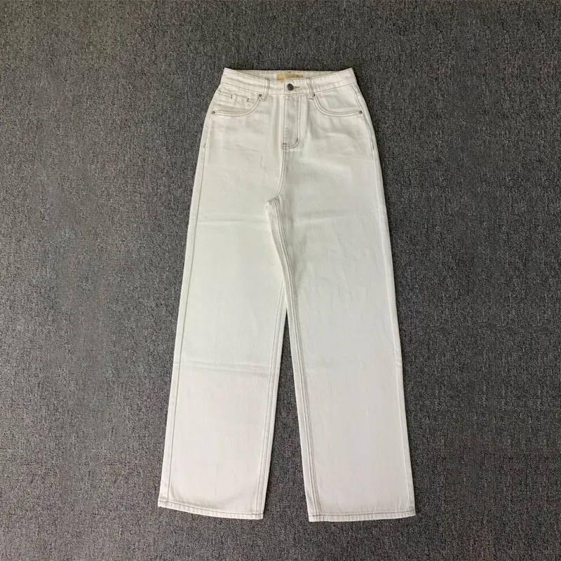 

Women Washed Jeans Straight Wide Leg Pants High Waist Loose Fit Vintage Pockets Denim Trousers 2025 Casual Basics Floor Length