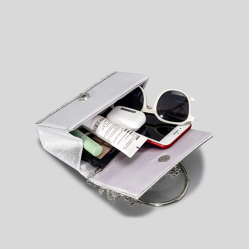Original Designer Marken-Handtasche mit Quasten und Strass, Hot Diamond Abendtasche mit Metallgriff, Umhängetasche für Damen – Detail 3