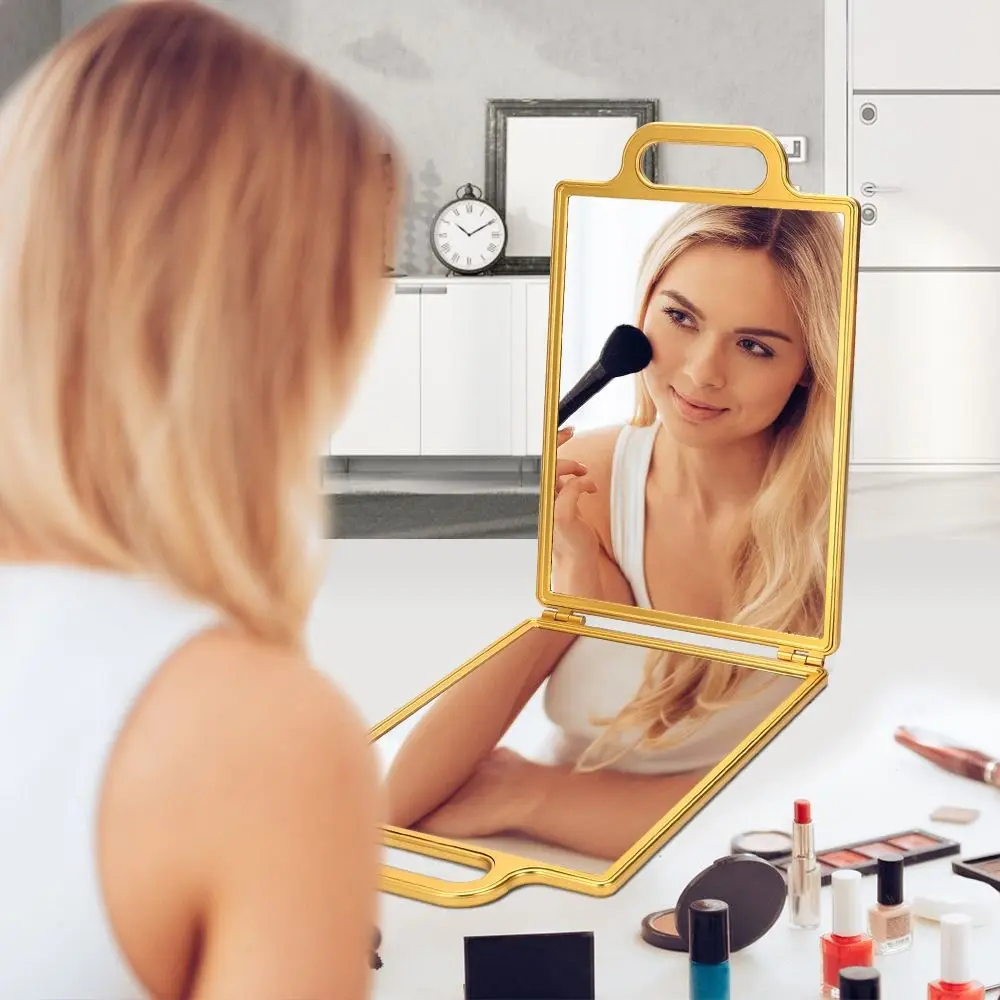 Professionele dubbelzijdige kappershandspiegel Draagbare High Definition opvouwbare salonspiegel Achteruitkijkspiegel make-upspiegel