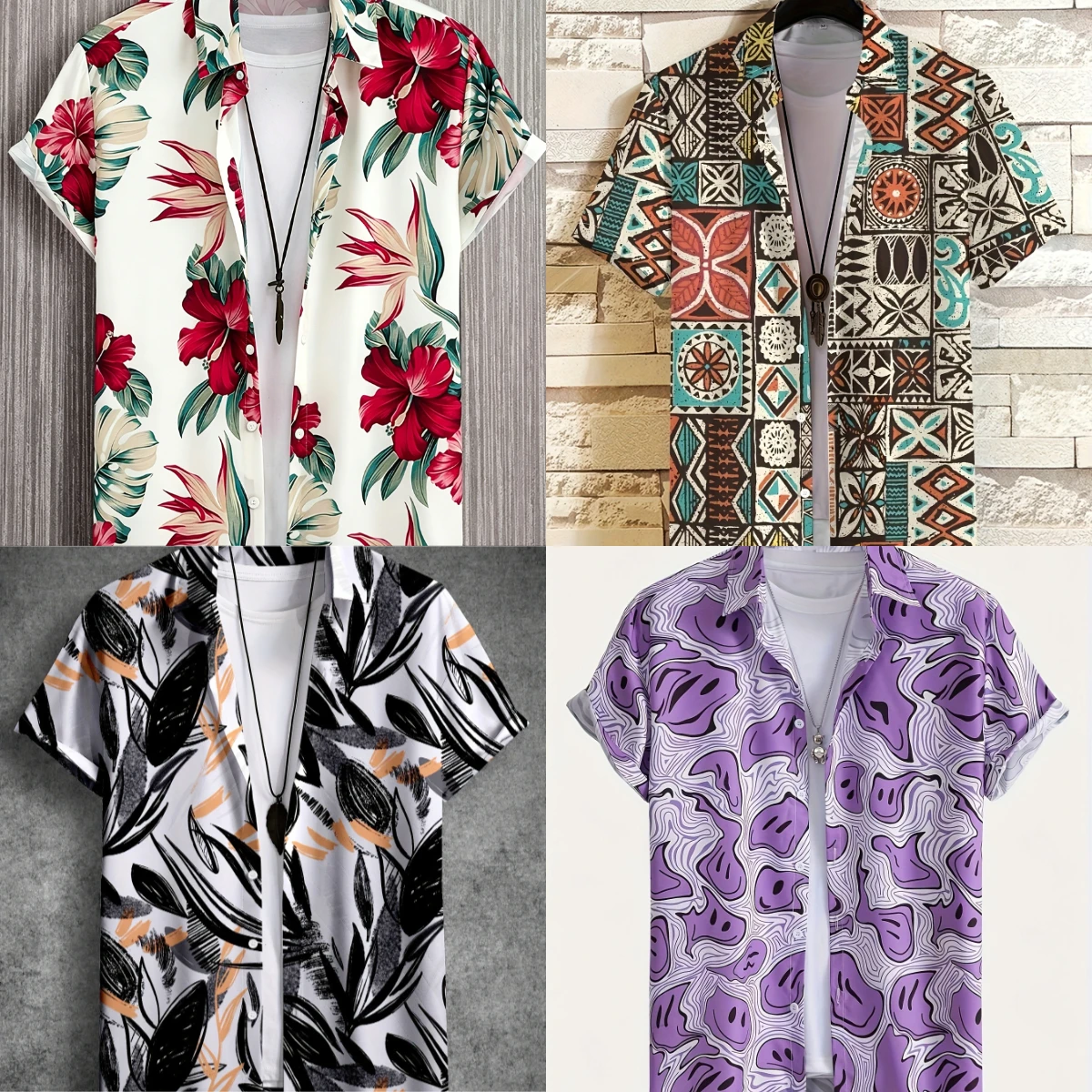Trending Hot Sale Eye-Catching 3D Print Men Hawaiian Tropical Abstract Floral Short Sleeve Shirt Daily Leisure Seaside Outfits
