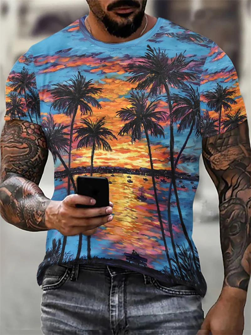 Natural Scenery Pattern Men's T-Shirts Summer Short Sleeve 3D Printed Beach Casual Tops 6XL Plus Size Street T Shirt