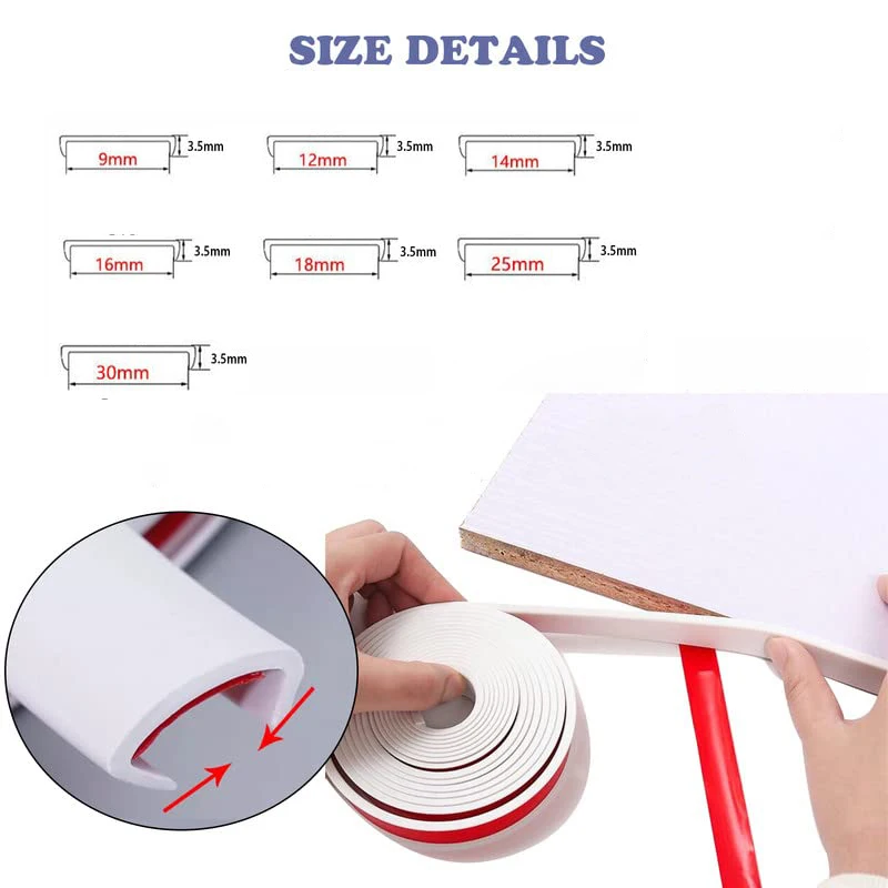 Protector de borde autoadhesivo en forma de U de 5M para muebles, bandas de borde de goma, reparación de gabinete, restauración, cinta protectora de chapa de madera