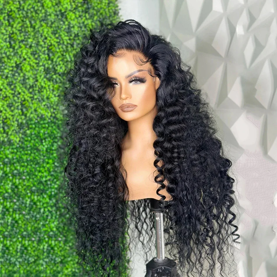

Natural Glueless 26Inches Long Black Kinky Curly 180%Density 13x4 Lace Front Wig With BabyHair Heat Temperature Preplucked Daily