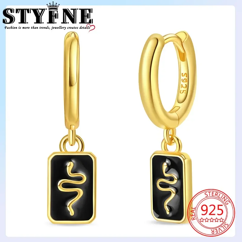 Animals Pets 925 Sterling Silver Gold Spirit Snake Rectangle Black Hoop Earrings Women's  Jewelry For Everyday Wear Couple Style