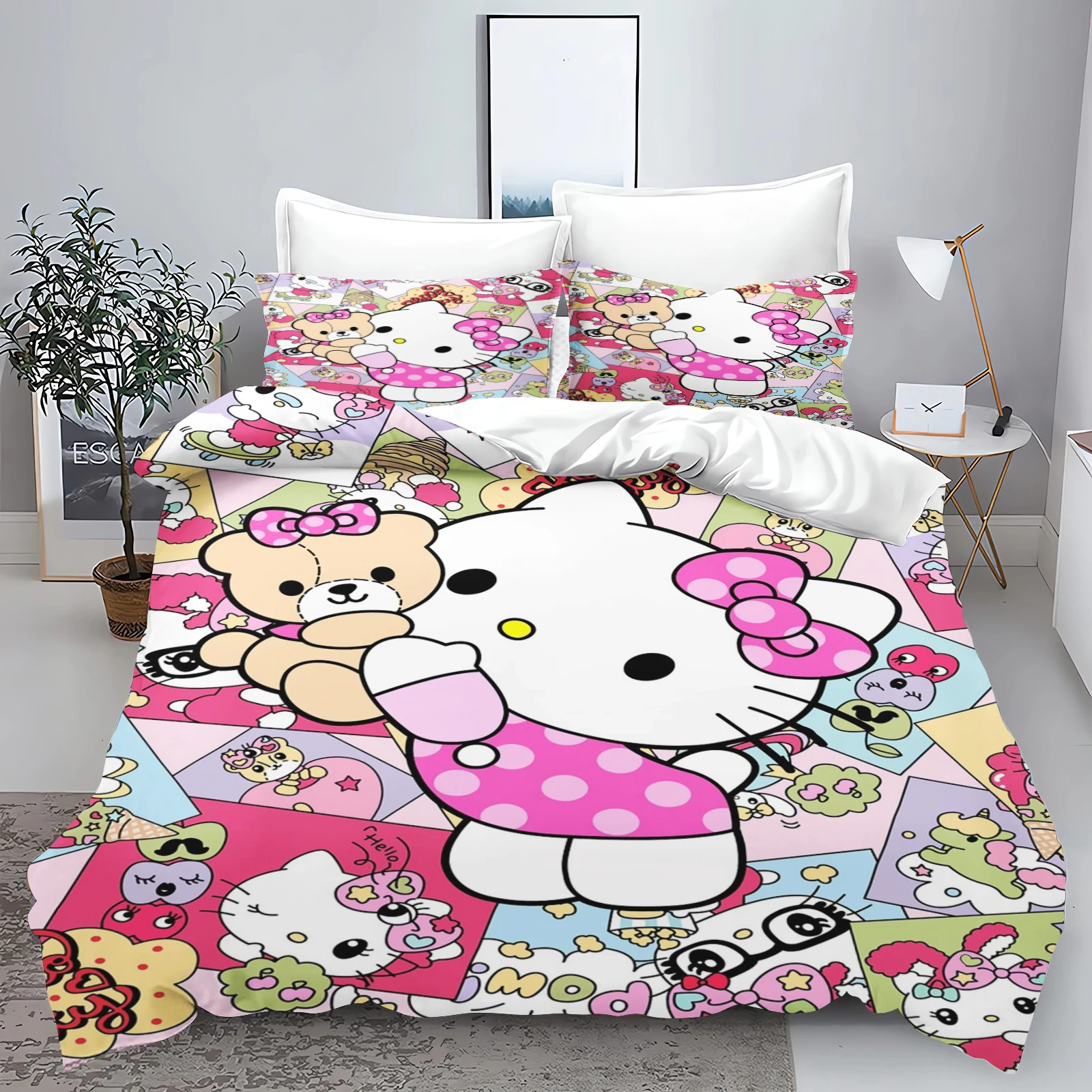 

Sanrio Hello Kitty Quilt Cover for Children, Cartoon Duvet, Cute 3D Printing, Breathable, Soft, Custom, Various Size, Home