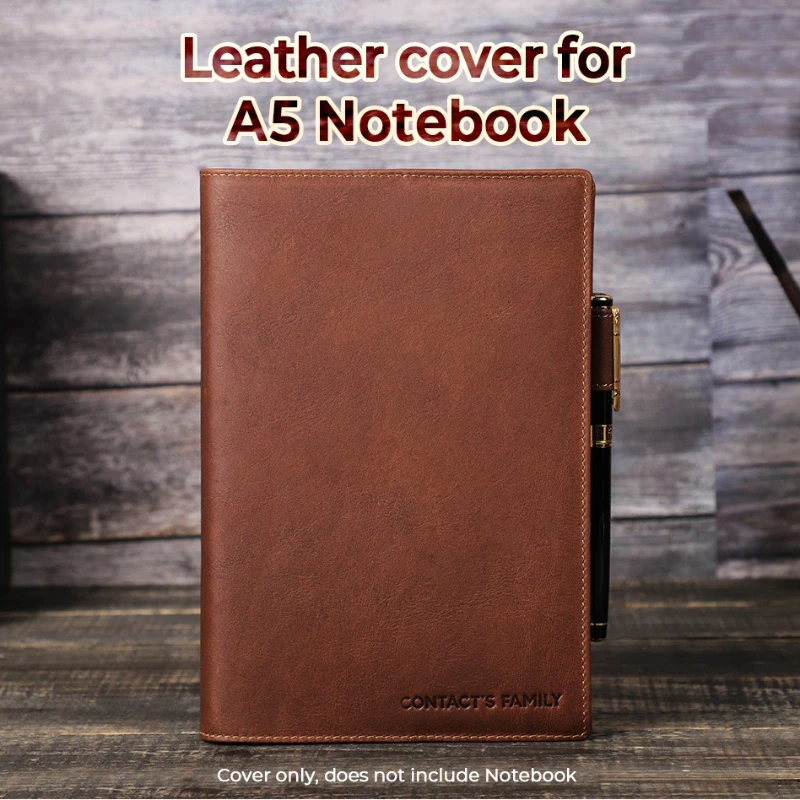 A5/B5 Laptop Notebook Cover with Pen Slot Genuine Leather Handmade Convenient for Business School Office Supplies Stationery