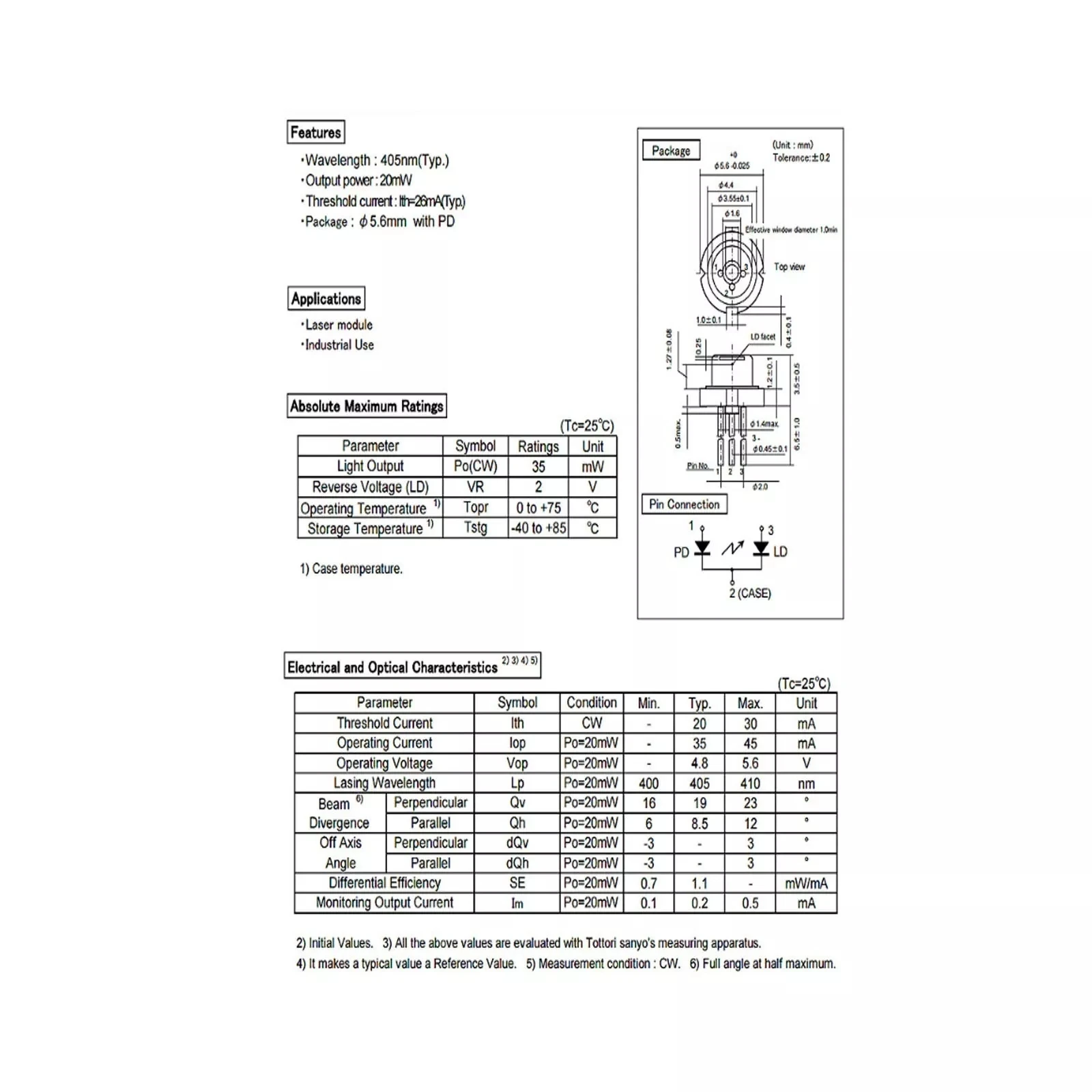 Imagem -05 - Sony-diodo Laser Violeta Original Sld3134vf 405nm 20mw To185.6 Novo 10 Pcs