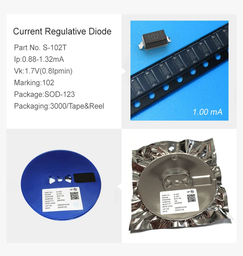 20 قطعة/الوحدة Crd الثنائيات S-102T 1.0Ma 100 فولت بمناسبة 102 Smd Sod-123 الحالي التنظيمي ديود شحن مجاني