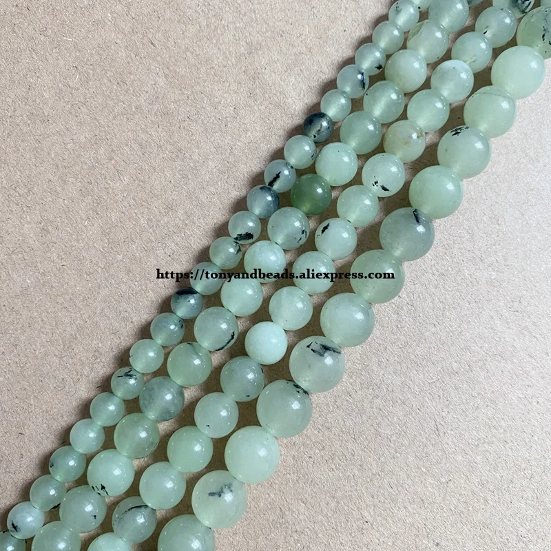 Natural Stone Smooth Green Prehnite Color Jade Round Loose Beads 15\