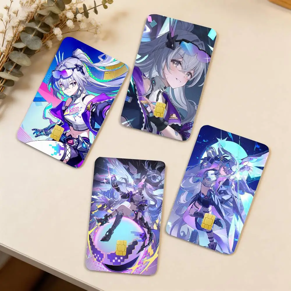 Game H-Honkai Star R-Rail Silver W-Wolf 999 level 4pcs 1Set Laser Holographic Sticker Skin Cover for Credit Bank Debit Card