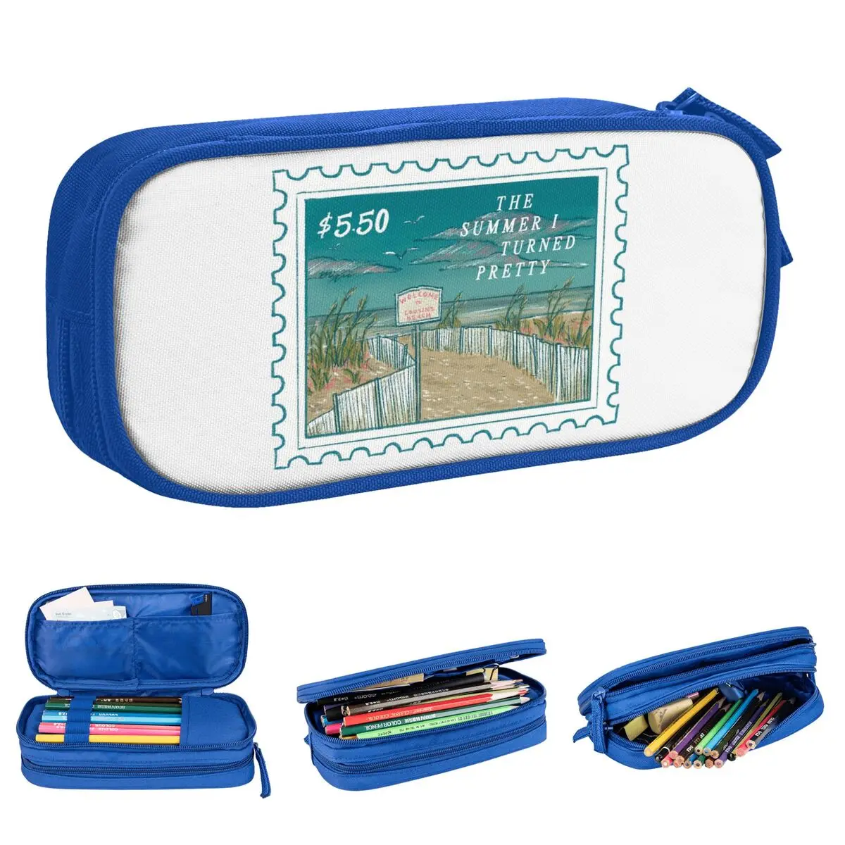 ختم الشاطئ من Fun Cousins من الصيف، تحولت إلى مقلمة جميلة، مقلمة، حامل قلم، حقيبة تخزين كبيرة، أدوات مكتبية #2