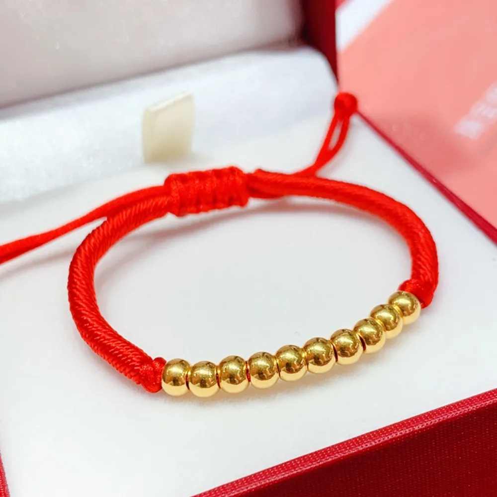 

1pcs Pure 999 24K Yellow Gold Women 10pcs Beads Knitted Bracelet 0.2-0.3g