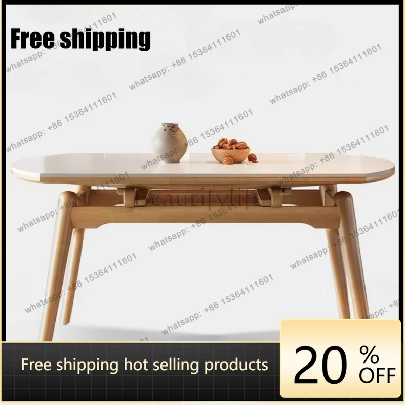 Factory Direct 118 133 148 Cm Solid Wood Round Nordic Rock Telescopic Dining Table Pliante Tables With 4 Chairs Kitchen Dining R
