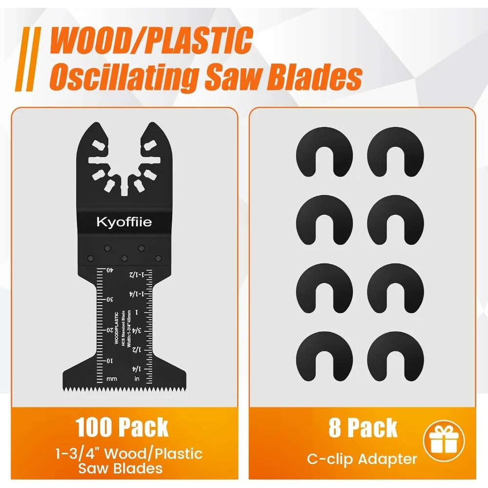 100 قطعة شفرات منشار متأرجحة، 1-3/4 بوصة مجموعة شفرات متعددة الأدوات سريعة الإصدار شفرات أدوات تتأرجح عالمية شفرات بلاستيكية خشبية
