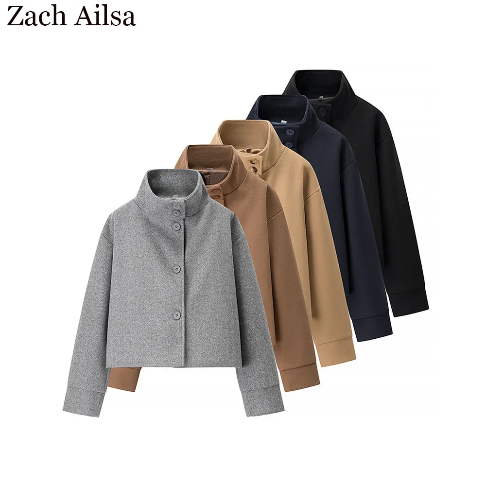

Autumn and Winter New Women's Fashion Versatile Stand Collar High Collar Button breasted Woolen Coat