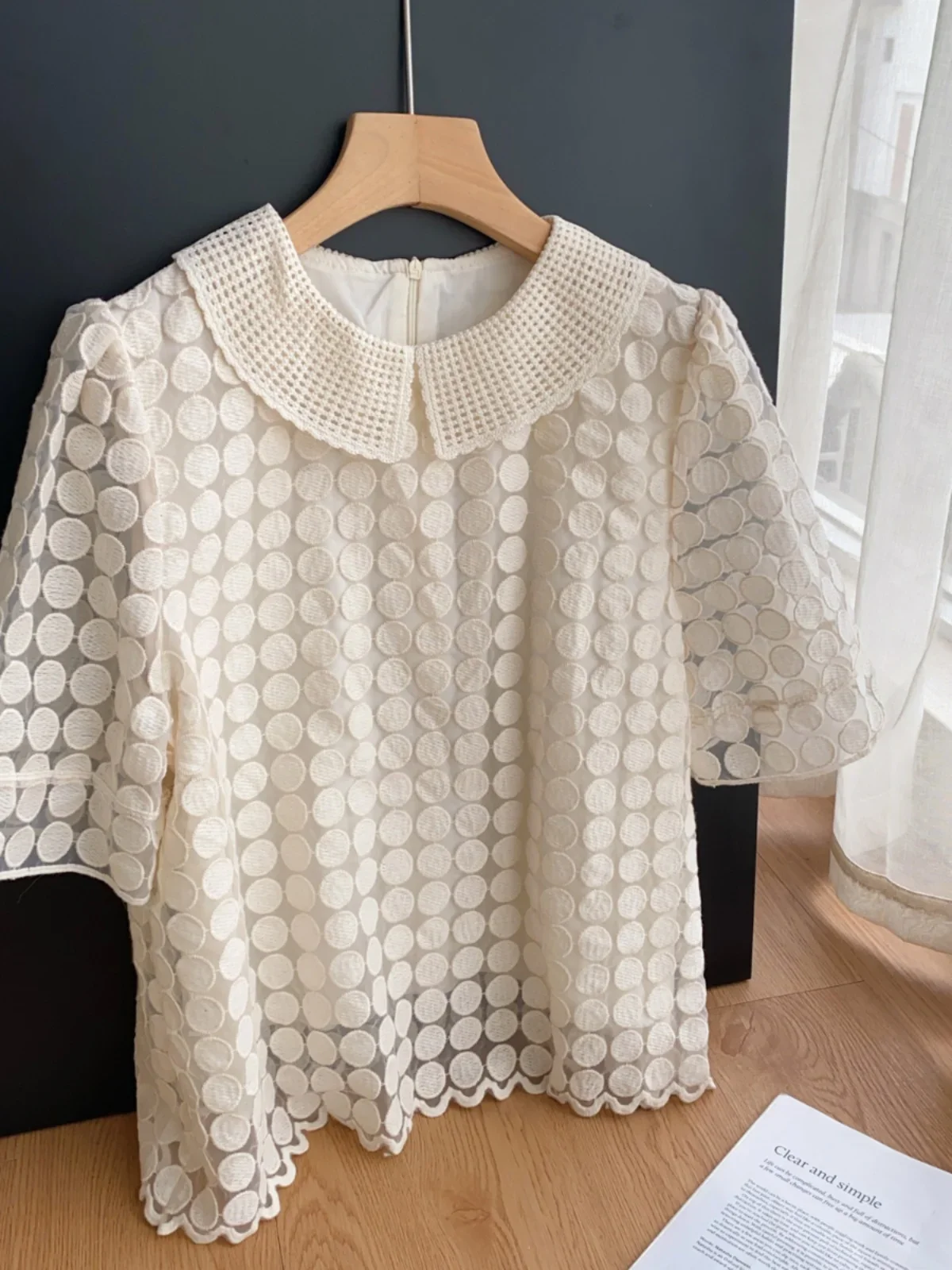 Korean Sle Sweet Doll Collar Ort Sve Women's Irt Versatile Circle Design Summer Gentle Age-Defng Top Trendy