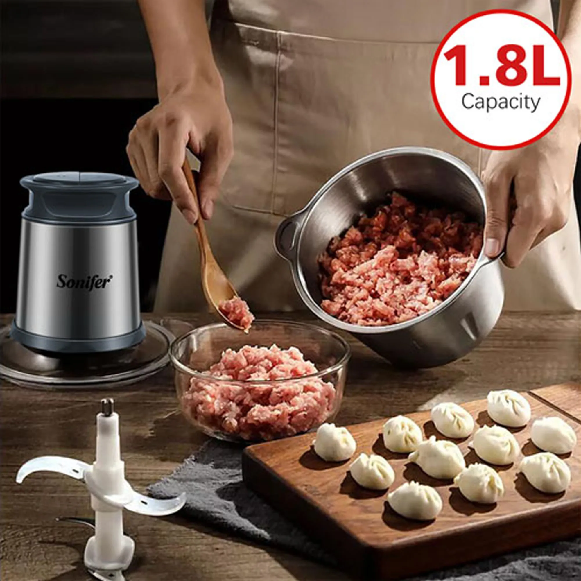 2 Speeds Electric Chopper Meat Grinder Stainless Steel Mincer Food Processor Kitchen Slicer Egg Beater Garlic Vegetable Sonifer