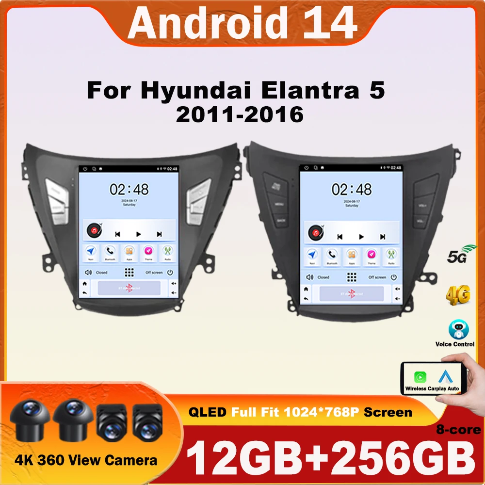 9.7 inch For Hyundai Elantra 5 JK GD MD UD 2011-2016 Android 14 Car Radio Multimedia Video Player Navigation GPS Stereo DSP WIFI