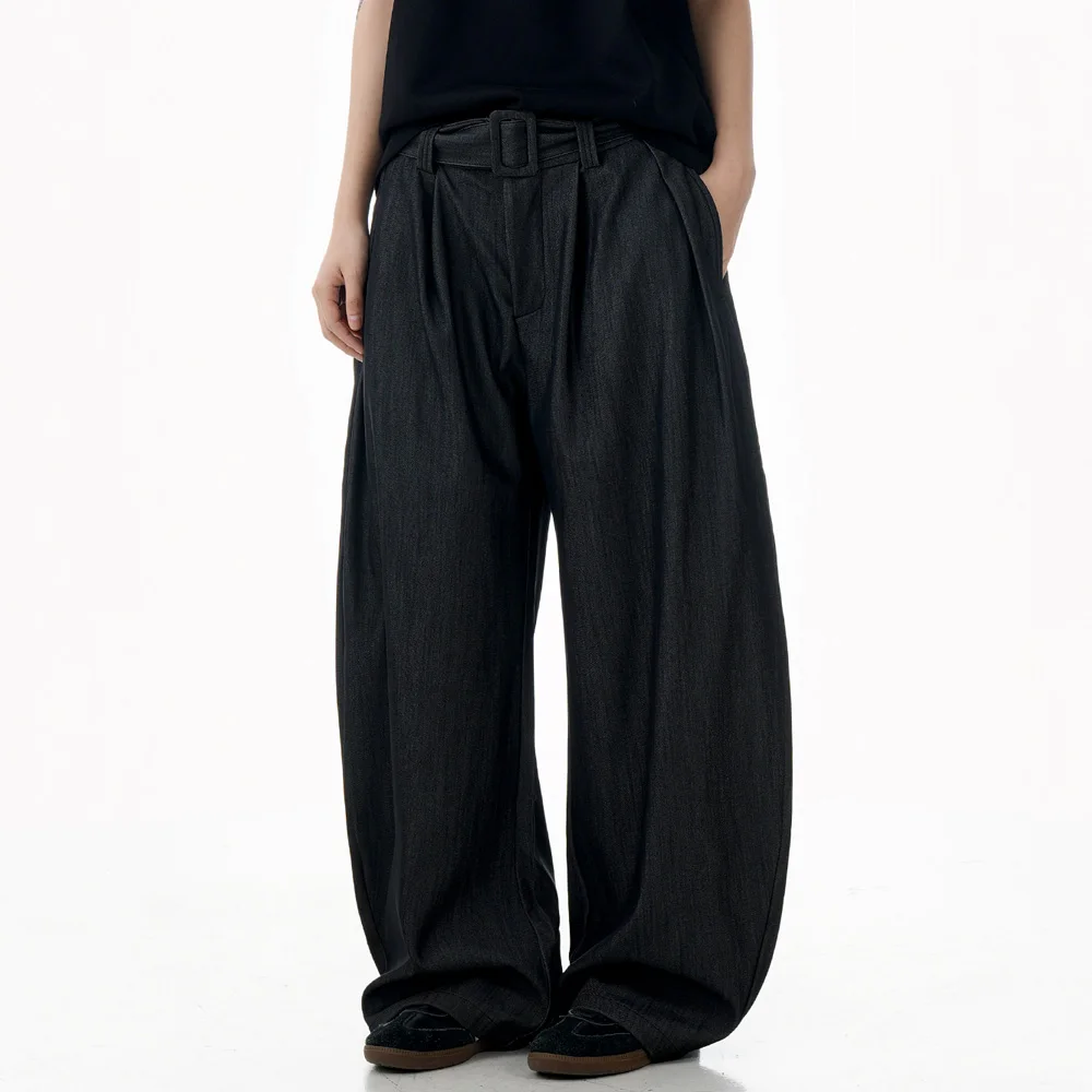 New Men Women Streetwear Fashion Loose Casual Belt Wide Leg Baggy Pants Cityboy Trousers Spring Summer Harem Scimitar Pants