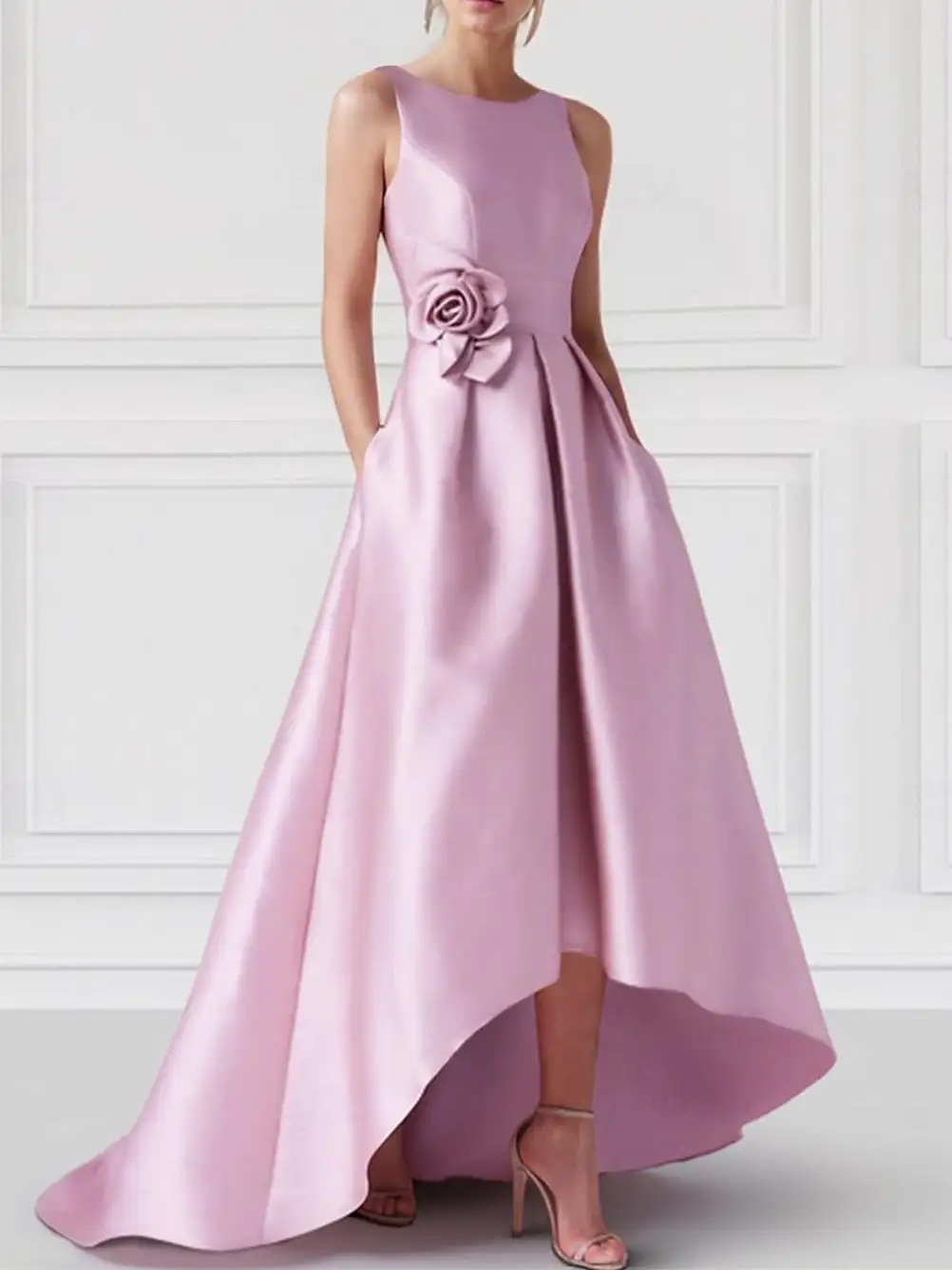 Elegant A Line Boat Neck Sleeveless Floor Length Prom Dress 2024 Floral Evening Gown with Pockets فساتين سهرات