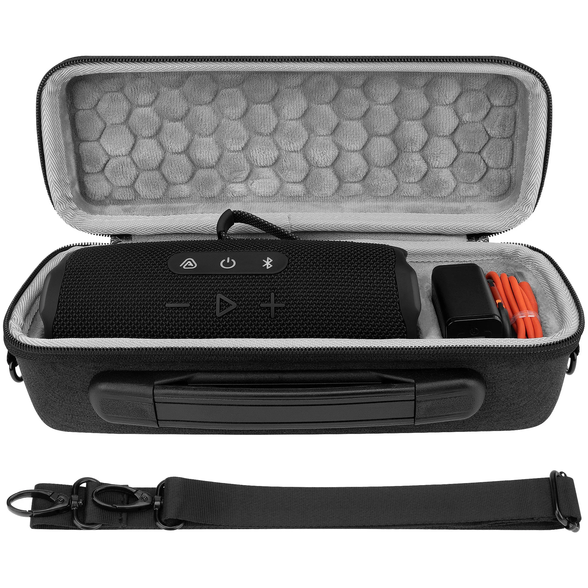 Geekria Hartschalen-EVA-Hülle für JBL Flip 7 Flip 6 Flip 5 Lautsprecher Stoßfeste Reisetasche mit Schultergurt und Karabiner Dunkelgrau – Detail 1