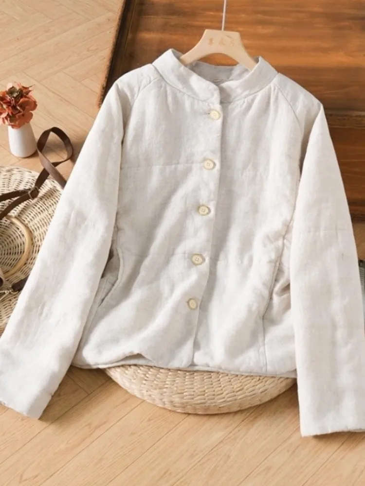 

Ретро-куртка женская художественная из тонкого хлопка, утепленная, легкая, теплая, на пуговицах, с воротником-стойкой, для весенне-осеннего сезона