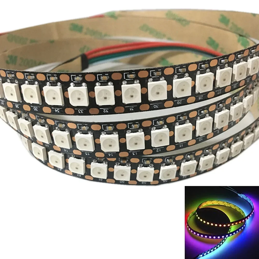 WS2812B DC 5V LED Strip RGB 50CM 1M 2M 3M 4M 5M 30/60/144 LEDs Smart Addressable Pixel Black White PCB WS2812 IC 17Key