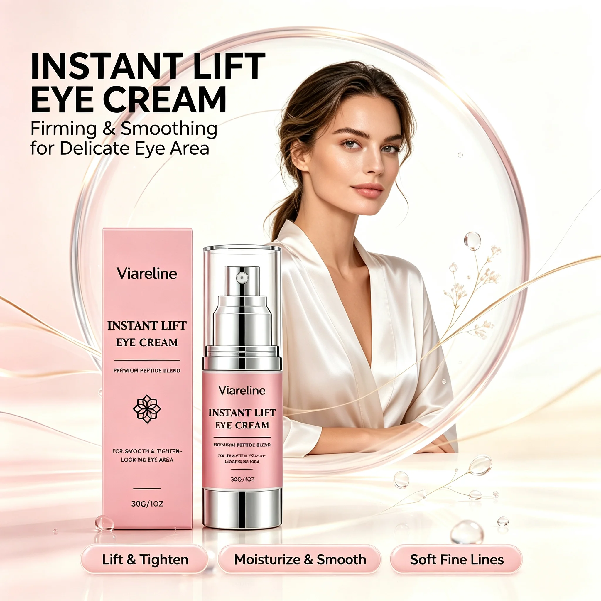 Viareline Instant Lift Eye Cream Gentle Non-irritating Smooth Easy Absorbing Lock Moisture Maintain Smooth Eye Area Skin