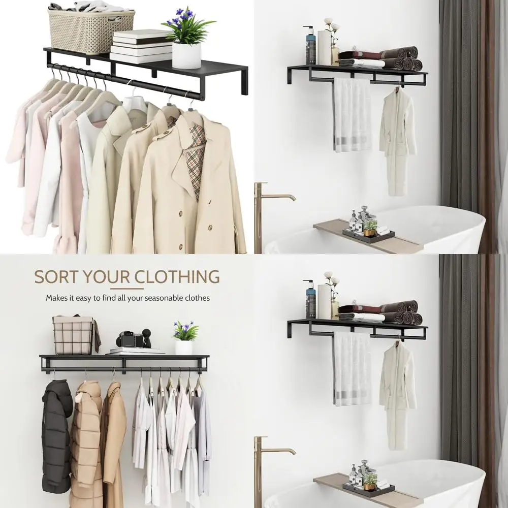 

Industrial Style 41 Heavy-Duty Metal Clothes Rack with Hanging Bar and Top Shelf for Laundry Room, Space-Saving Design