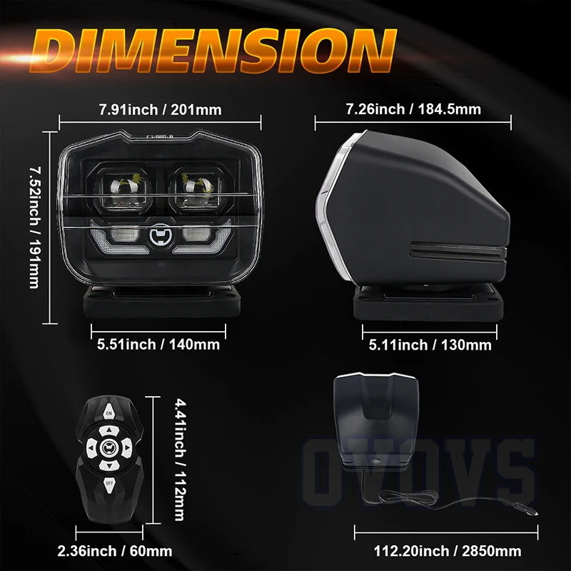 OVOVS 60 واط 360 درجة الدورية التحكم عن بعد البحث ضوء العمل مع قاعدة مغناطيسية LED أضواء البحث لحقل القارب المنزلي