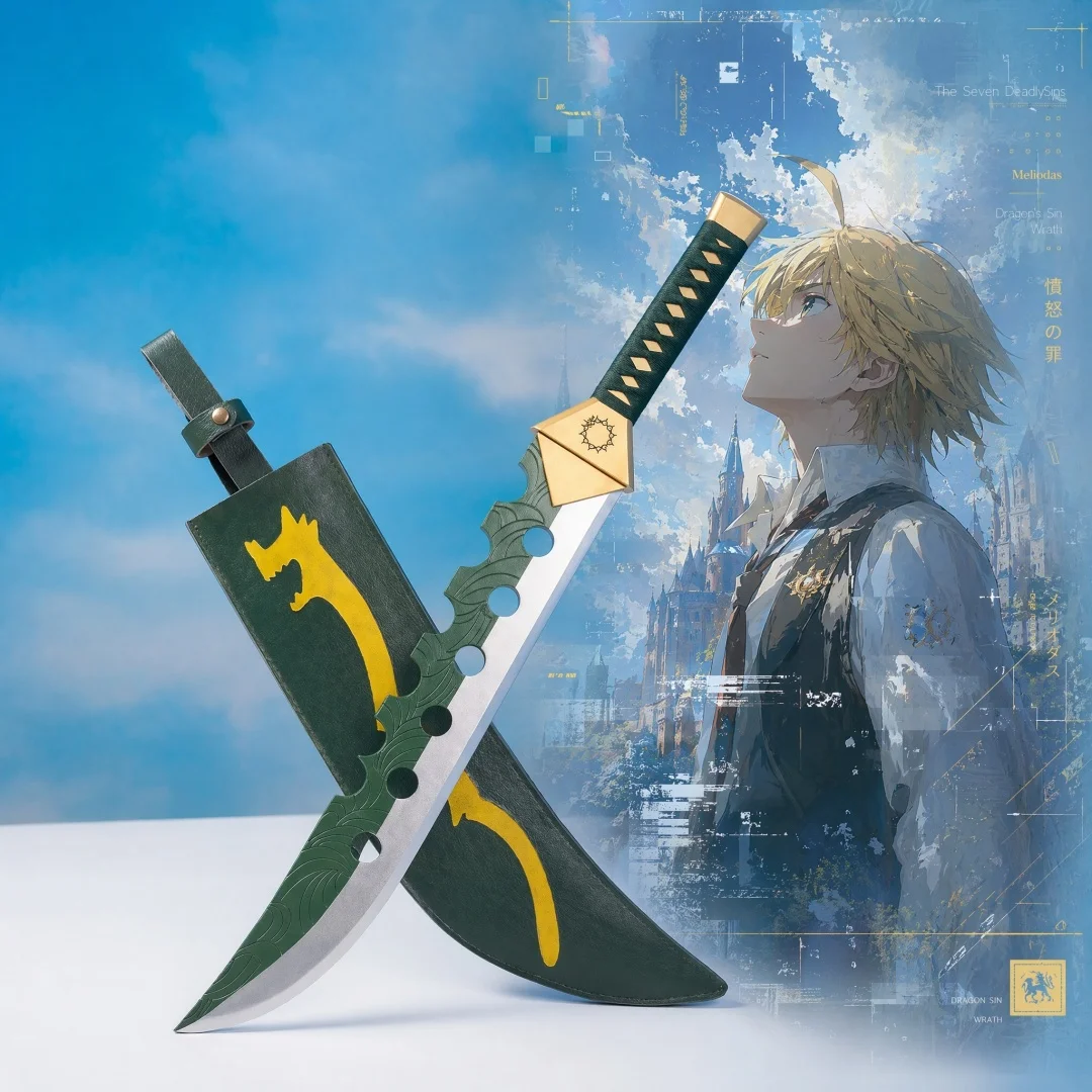Espada Katana de 28 Pulgadas de Meliodas de Los Siete Pecados Capitales, Réplica de Anime para Cosplay, Cuchillo, Espada, Sabre, Samurai Japonés, Escala 1:1, Juguete de Madera, Regalo