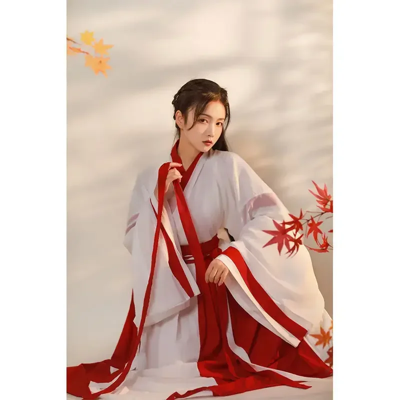 Chinese Traditional Hanfu Women Retro Dress Cosplay Cotumes Suit National Folk Dance Performance Dress Cross-Collar Fairy Skirt