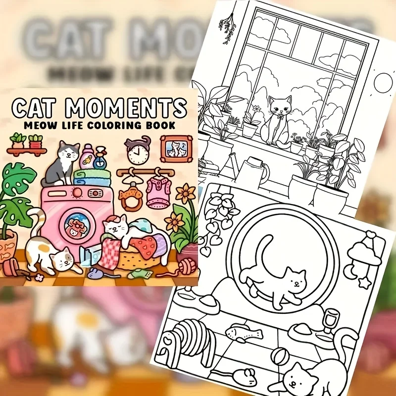 Cat Moments: Meow Life Coloring Book for Adults and Teens, Relaxing Cat Moments with Laundry (Cat & Dog Coloring Book)