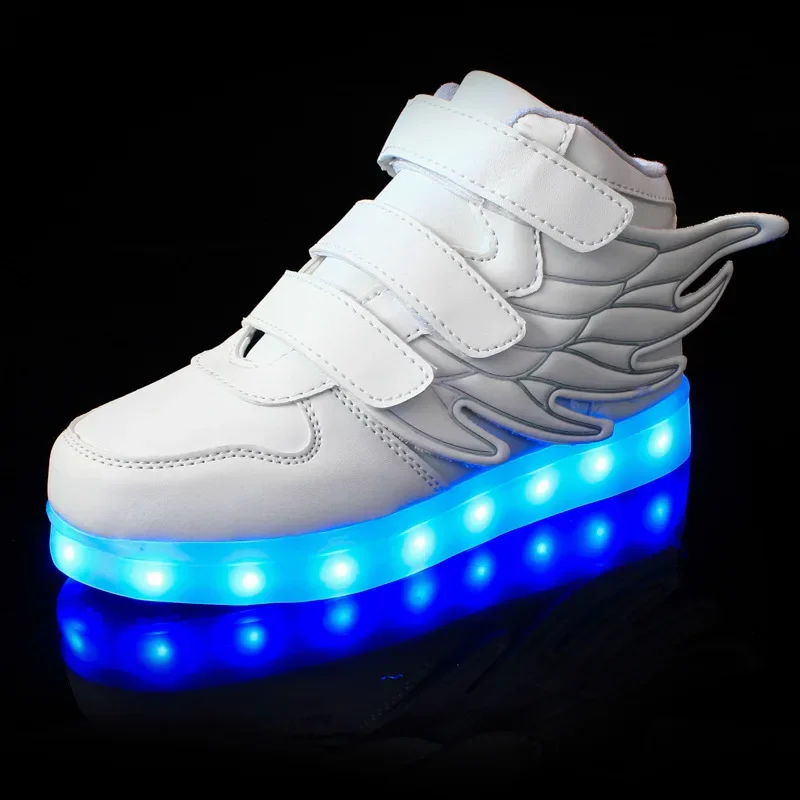 Kids led light up shoes led usb charging luminous sneakers usb charge girls shoes for boy glowing children casual shoes white