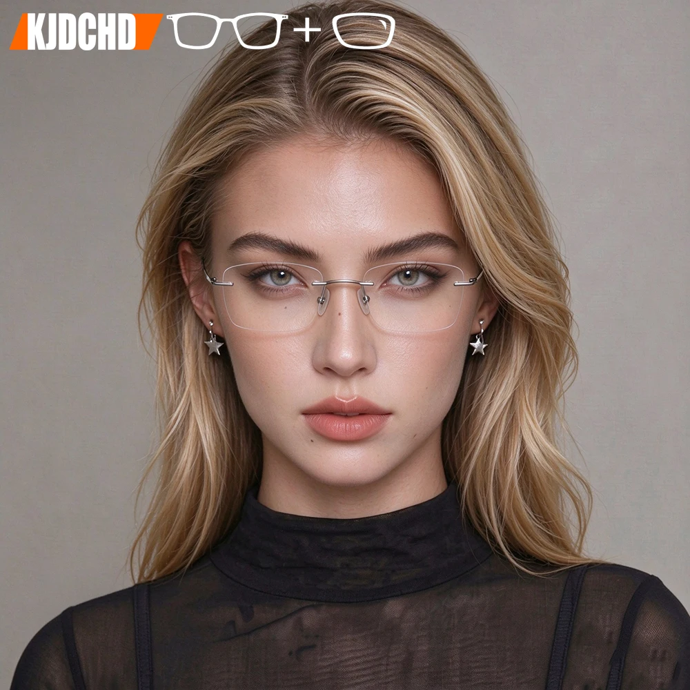 KJDCHD Titanium Rimless Eyeglasses Prescription Glasses Optical Lenses Myopia Hyperopia Reading Eyewear Customized Progressive