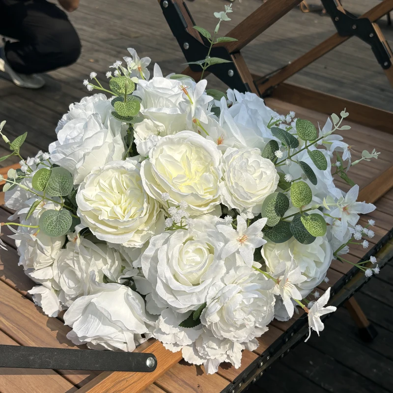 

Aritificial Flowers Ball White Rose Wedding Centerpieces Road Leading Flower Home Christmas Party Table Decoration Arrangement