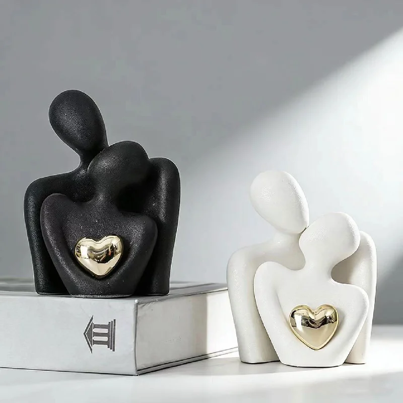 Couple Hugging Figurine Ceramic Couple Statue Abstract Modern Sculpture Love Figurines Art Craft Couple Home Accents Valentine's